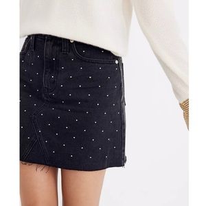 Madewell Black Mineral Wash Silver Polka Dot Cutoff Sz 31 Denim Mini Skirt